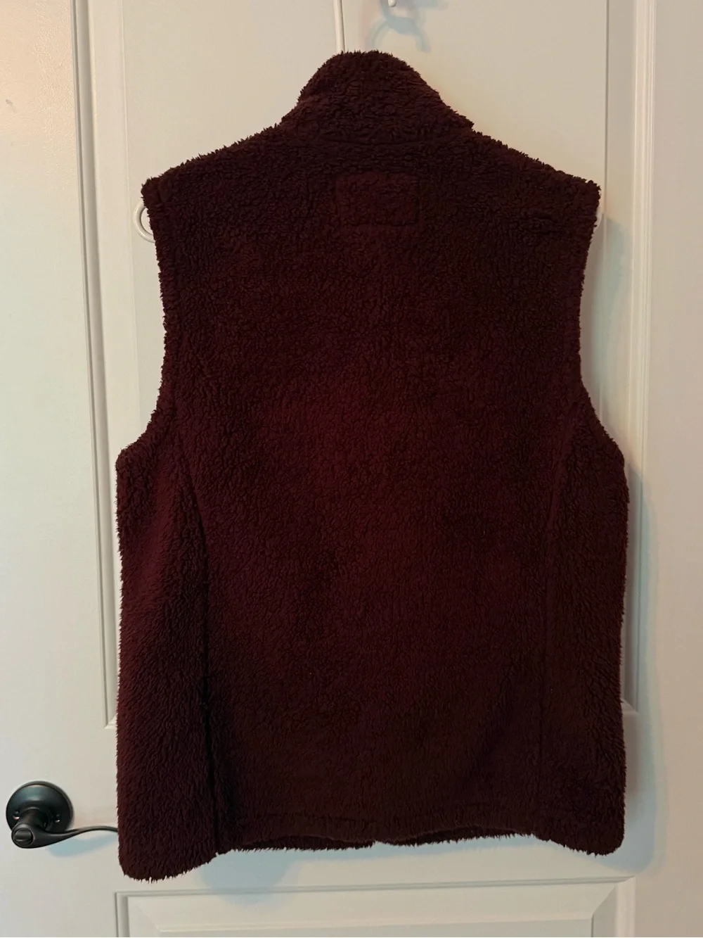 Woman’s Burgundy Plush Fleece Vest with Plaid Lining Small